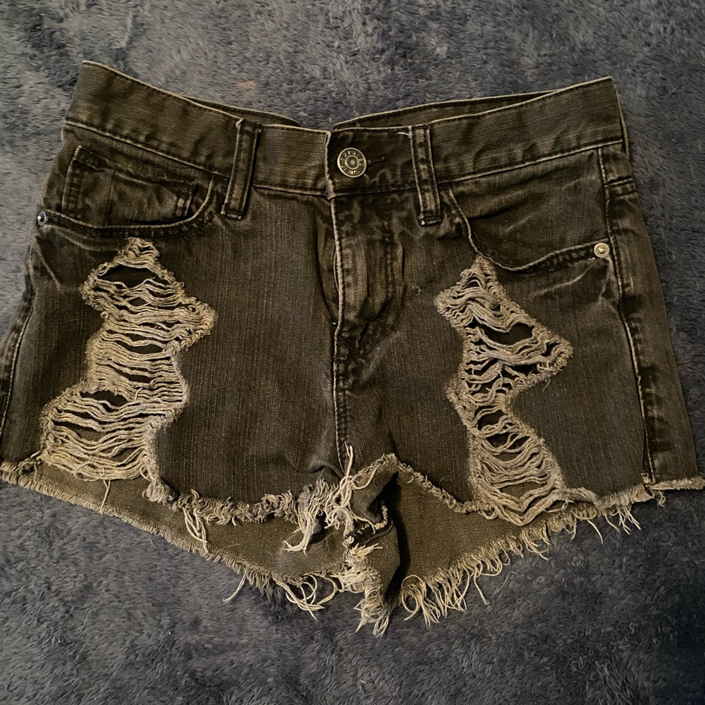 Distressed Black Denim Booty Shorts